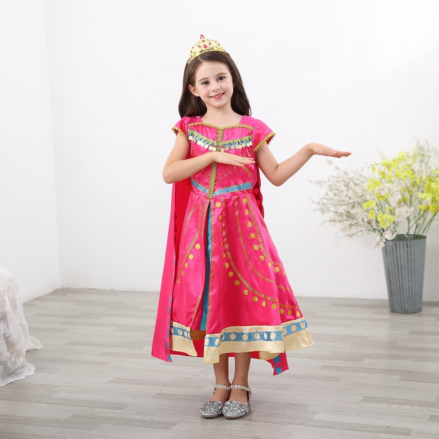 Girls Princess Costume Jasmine Aladdin Fancy Twinkle Rose Red Traditional Dancing Dresses