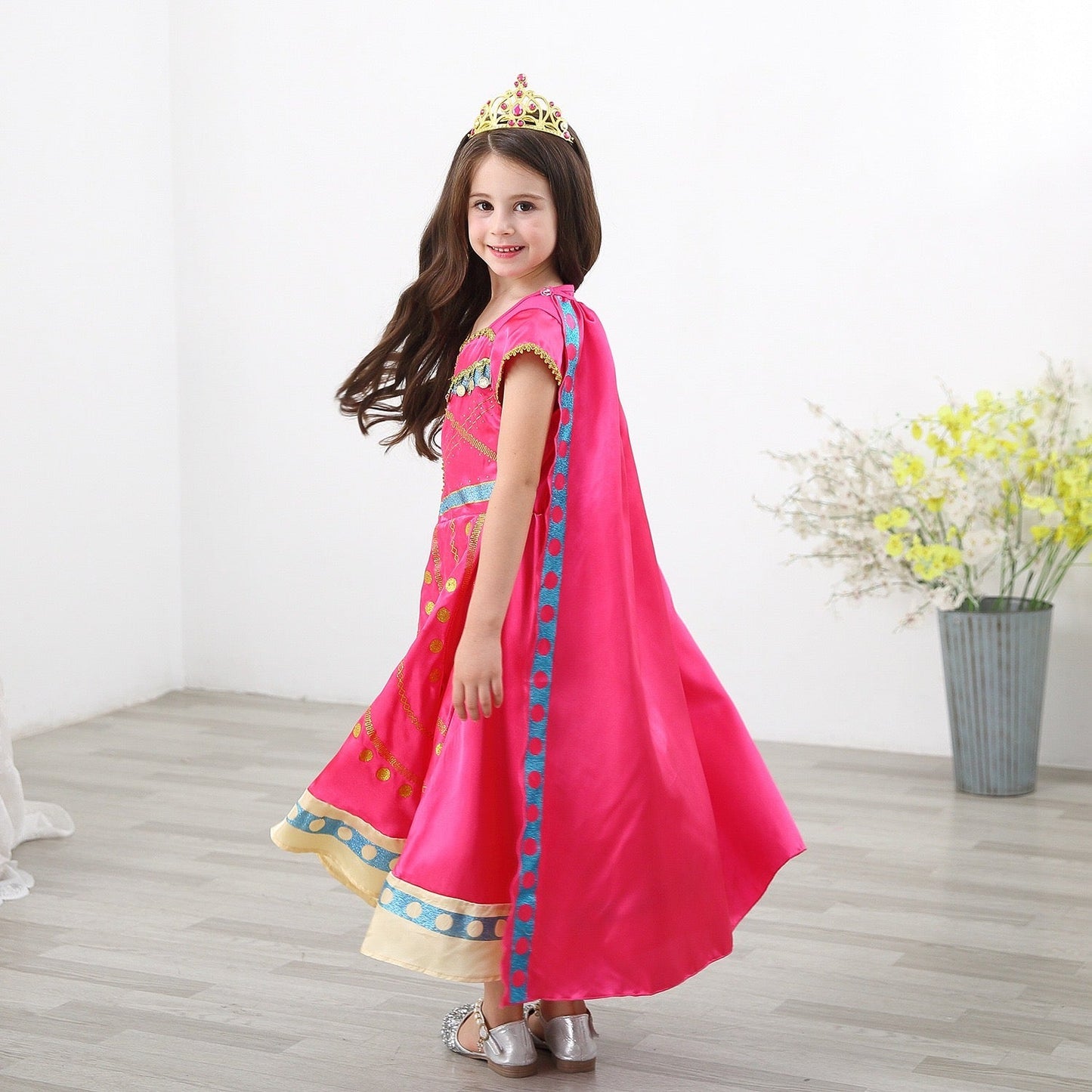 Girls Princess Costume Jasmine Aladdin Fancy Twinkle Rose Red Traditional Dancing Dresses