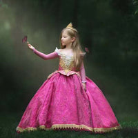 Embroidered Golden Lace Luxury Rose Red Costume Piano Dancing Sleeping Beauty Princess Dresses