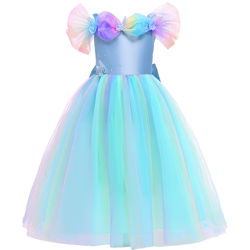 Embroidered Lace Rainbow Light Blue Cinderella Princess Dresses