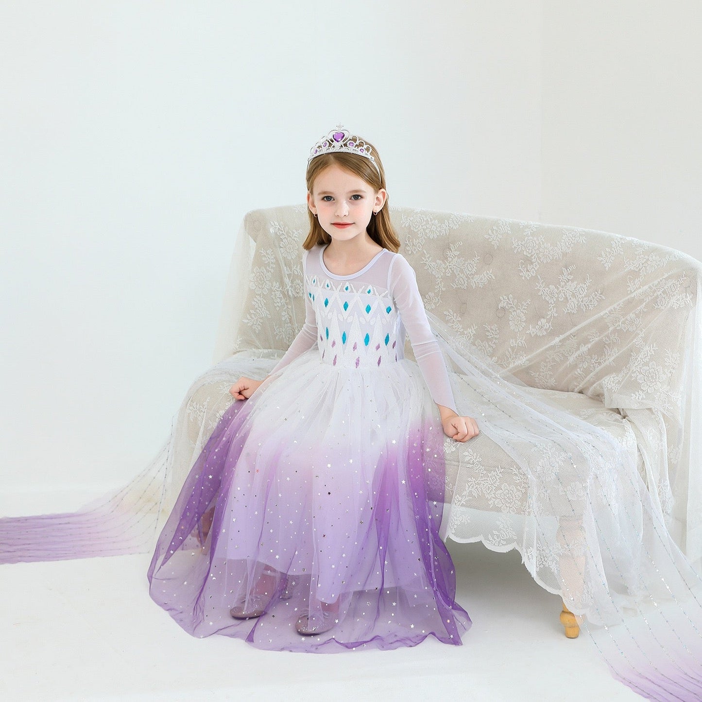 Elegant and Luxurious Frozen Elsa Princess Dresses White With Purple Style2