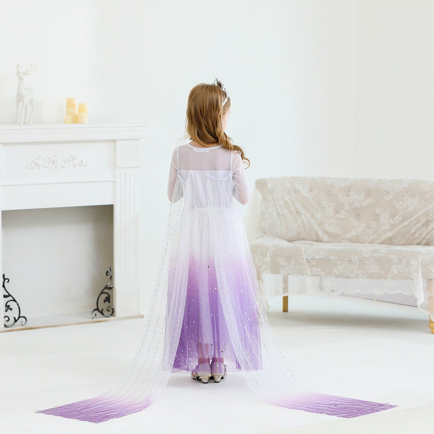 Elegant and Luxurious Frozen Elsa Princess Dresses White With Purple Style2