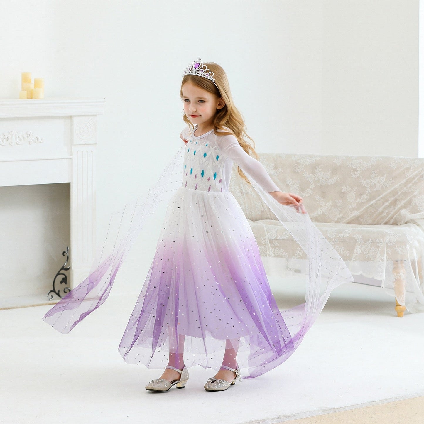 Elegant and Luxurious Frozen Elsa Princess Dresses White With Purple Style2