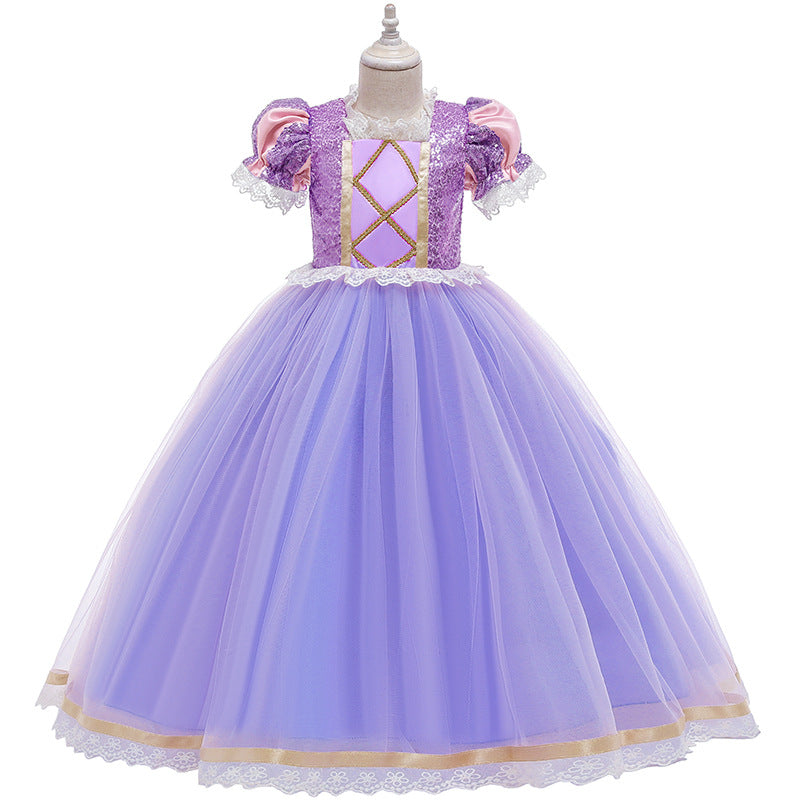 Girls Shinny Purple Sofia Rapunzel Princess Dresses Style2