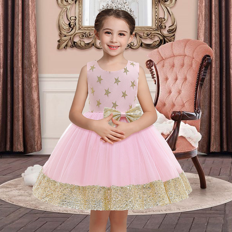 Embroidered Lace Princess Dresses Pink With Golden Star