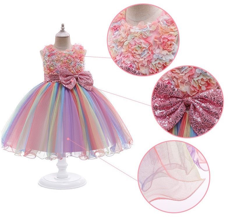 Rainbow Pink Flower Princess Dresses