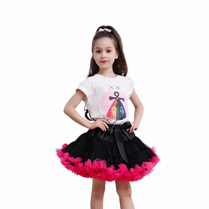 Girls Tutu Skirt Black With Rose Red Edge