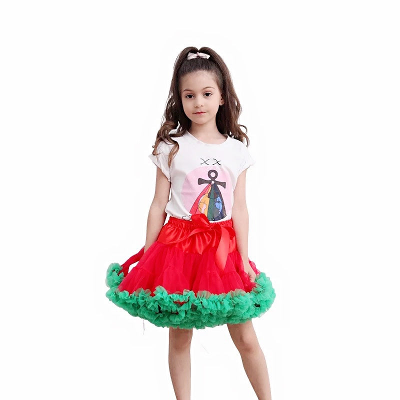 Girls Tutu Skirt Christmas Red With Green Edge