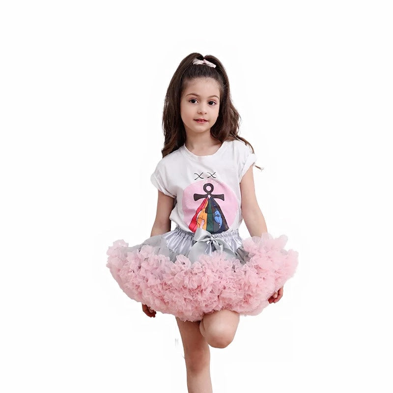 Girls Tutu Skirt Grey With Pink Edge