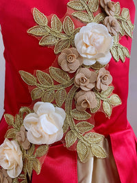 Embroidered Golden Lace Luxury Red Dresses