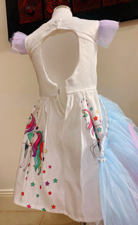 Magical Unicorn Costume White Dresses With Rainbow Trailing