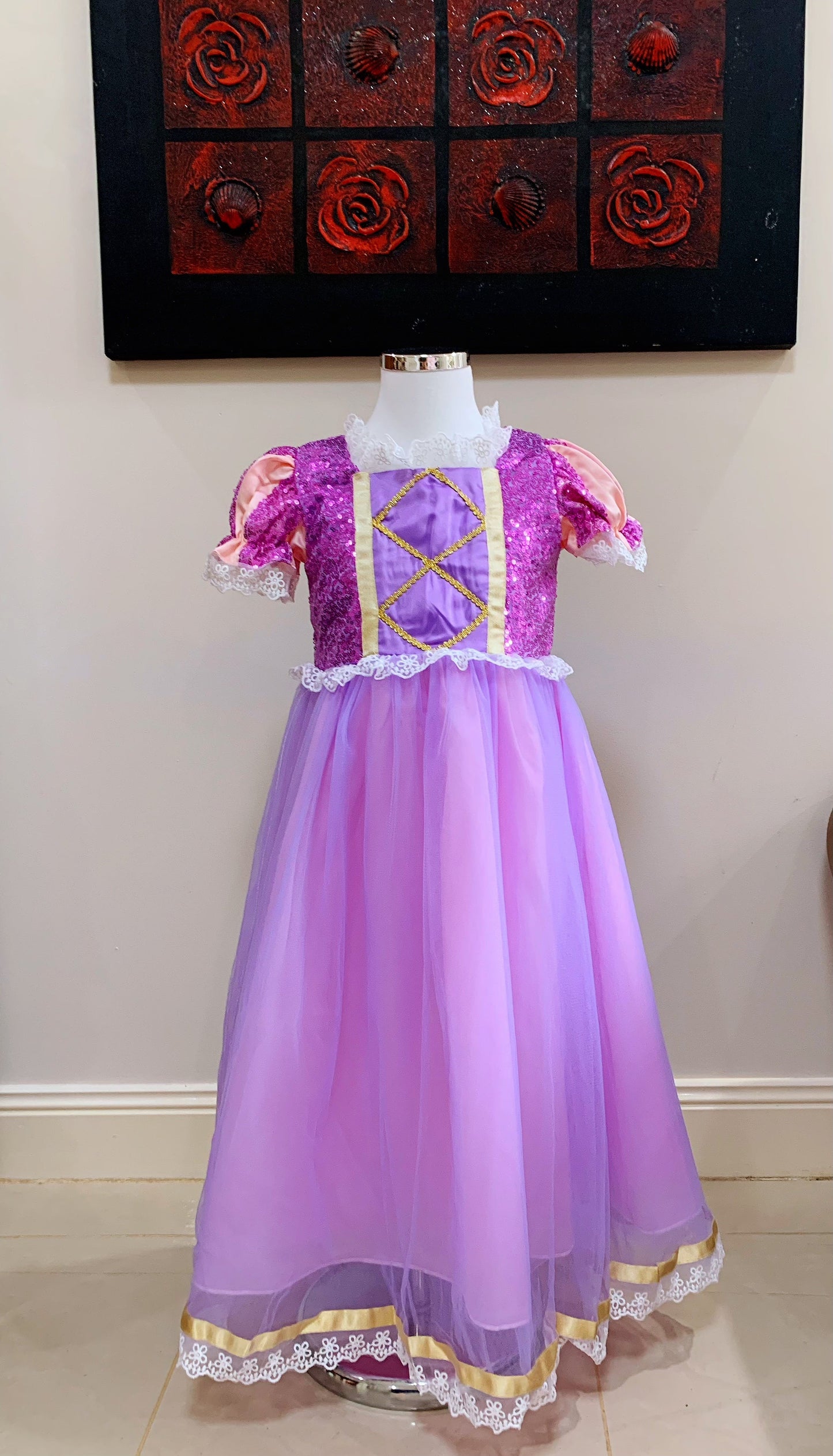 Girls Shinny Purple Sofia Rapunzel Princess Dresses Style2