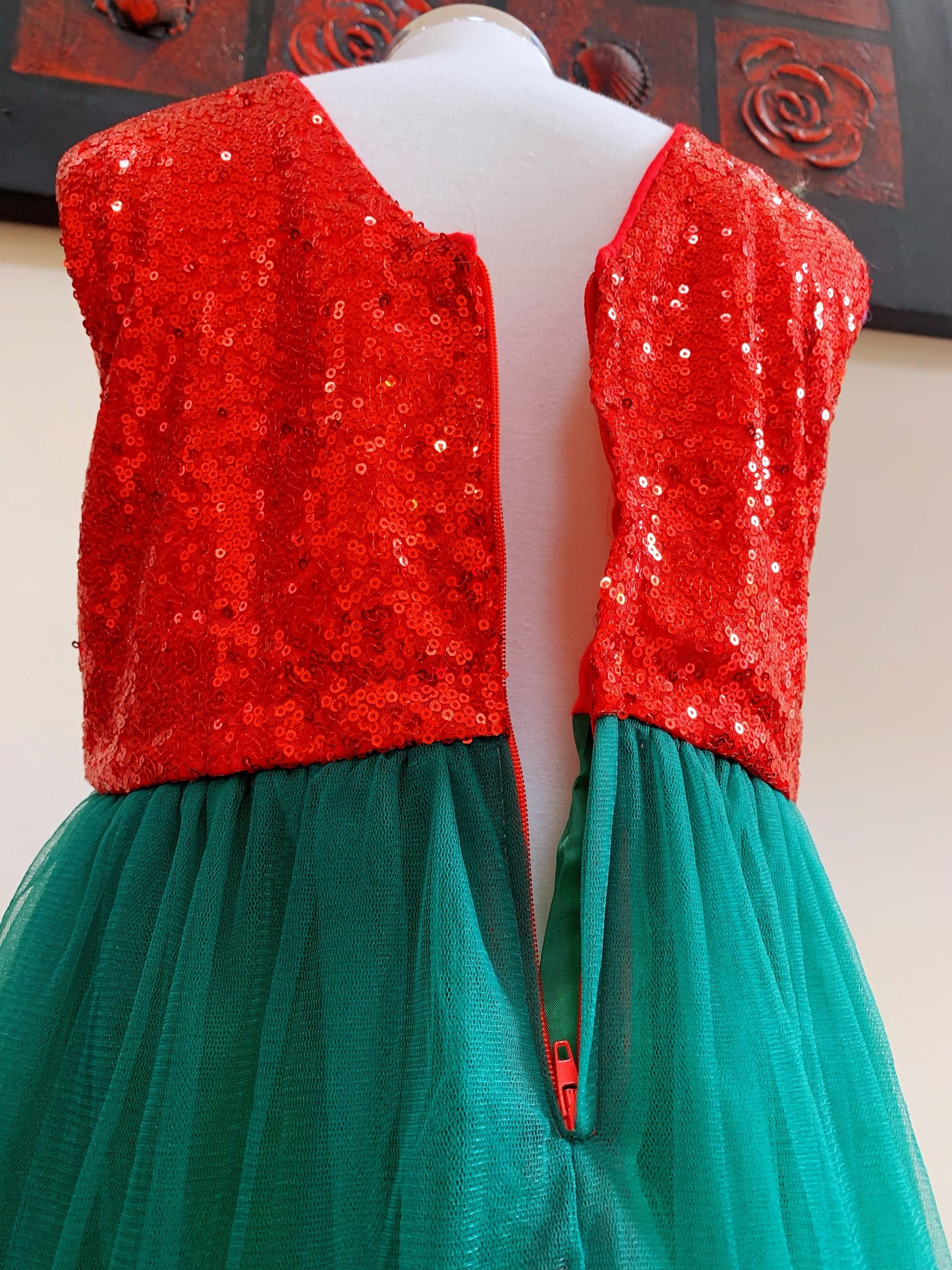 Embroidered Lace Christmas Princess Dresses Red With Green