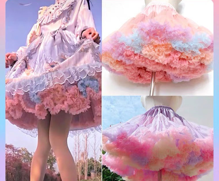 Girls Tutu Skirt Two Sides Double Fluffy Rainbow Purple