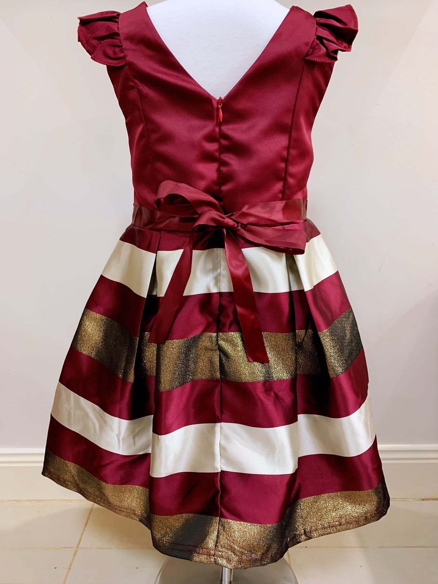 Embroidered Lace Dark Red Stripes Princess Dresses