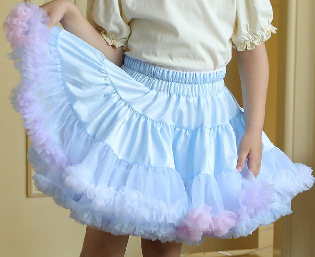 Girls Tutu Skirt Two Sides Double Fluffy Frozen Rainbow Light Blue