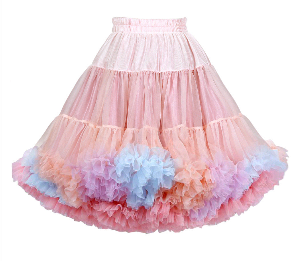 Girls Tutu Skirt Two Sides Double Fluffy Rainbow Pink