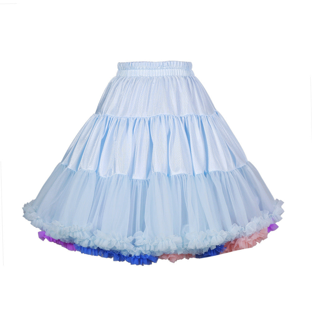 Girls Tutu Skirt Two Sides Double Fluffy Rainbow Blue