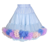 Girls Tutu Skirt Two Sides Double Fluffy Rainbow Blue