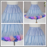 Girls Tutu Skirt Two Sides Double Fluffy Rainbow Blue