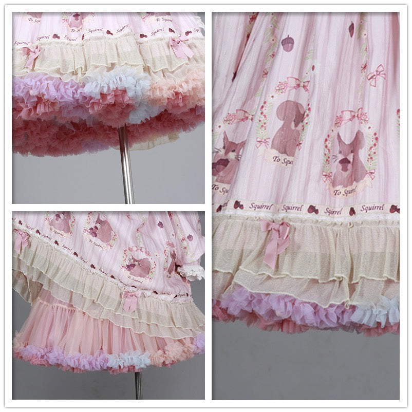 Girls Tutu Skirt Two Sides Double Fluffy Rainbow Pink