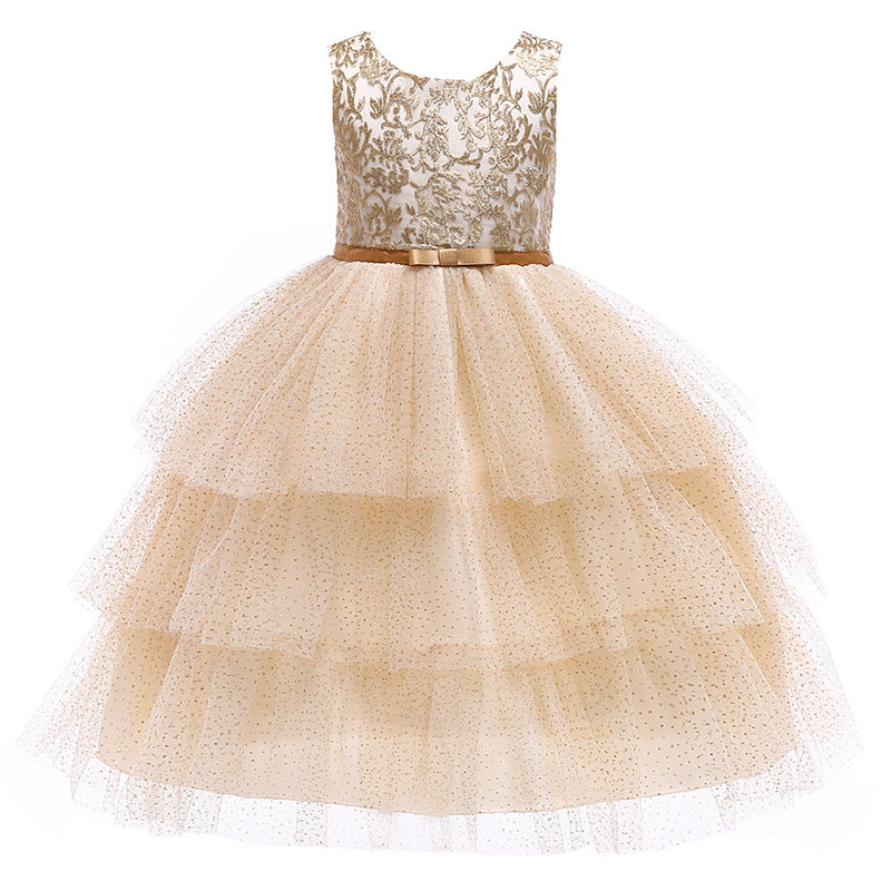 Embroidered Lace Christmas Golden Princess Dresses