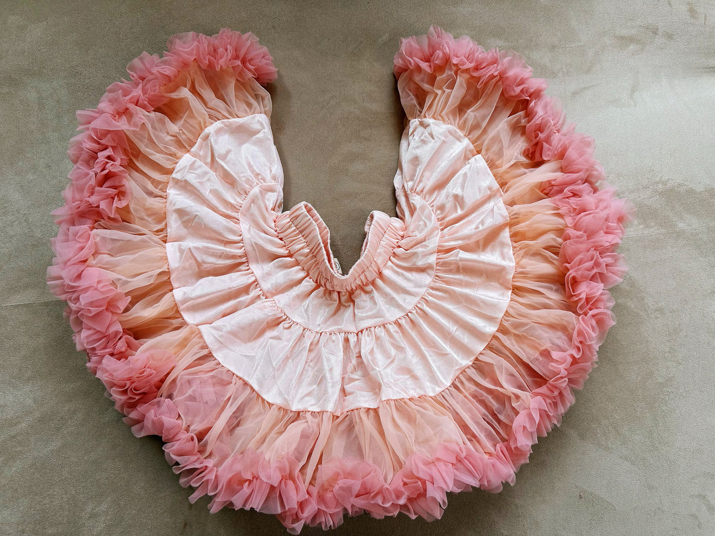 Girls Tutu Skirt Two Sides Double Fluffy Peach With Pink Edge