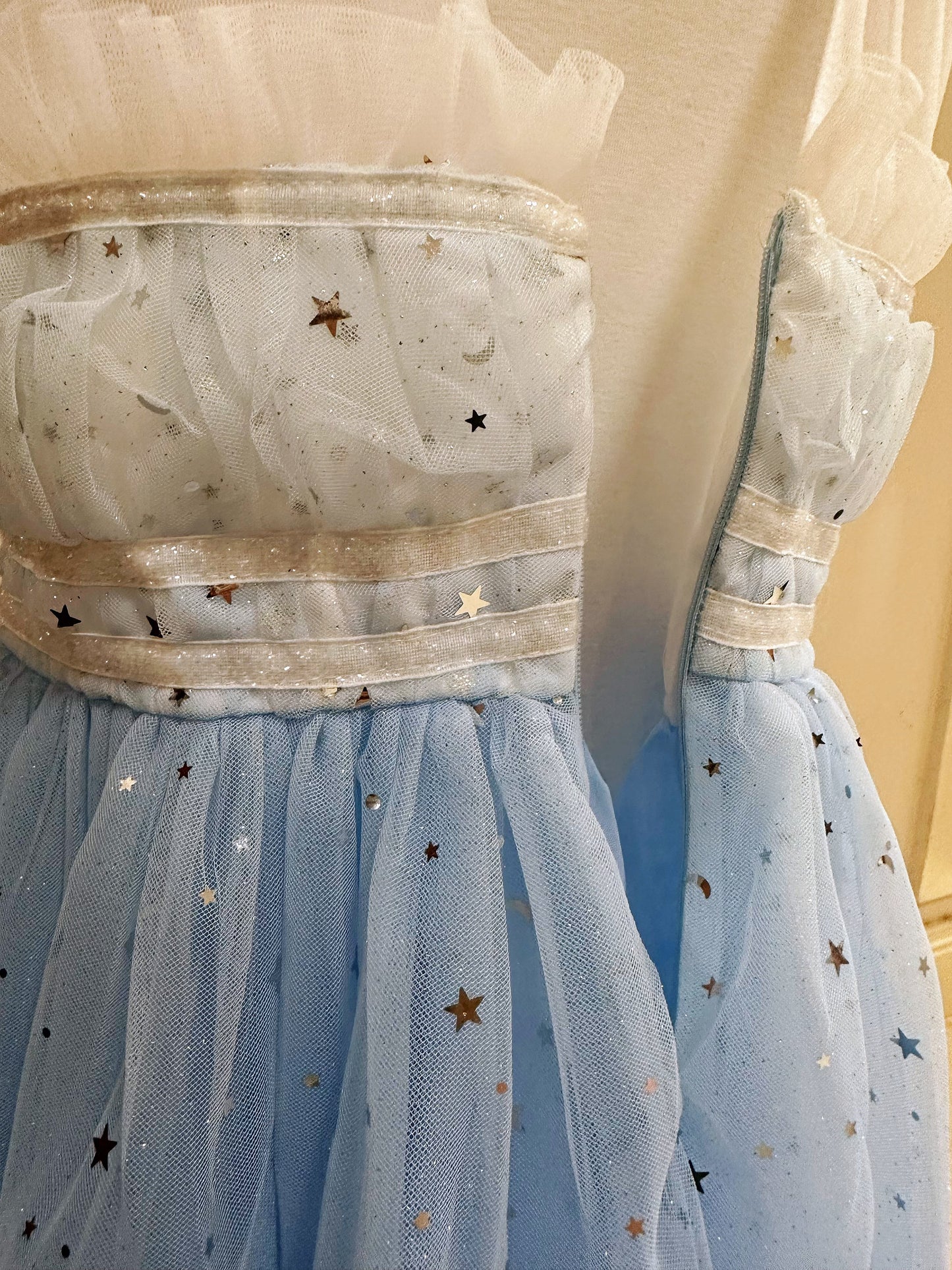 Embroidered Lace Star White with Star Blue Princess Dresses