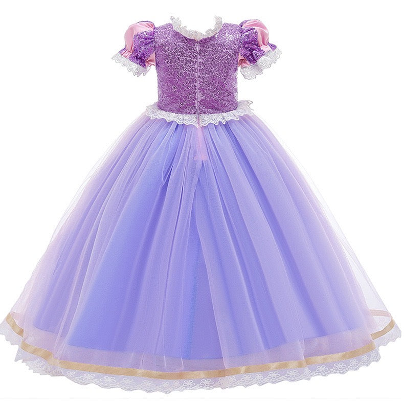 Girls Shinny Purple Sofia Rapunzel Princess Dresses Style2