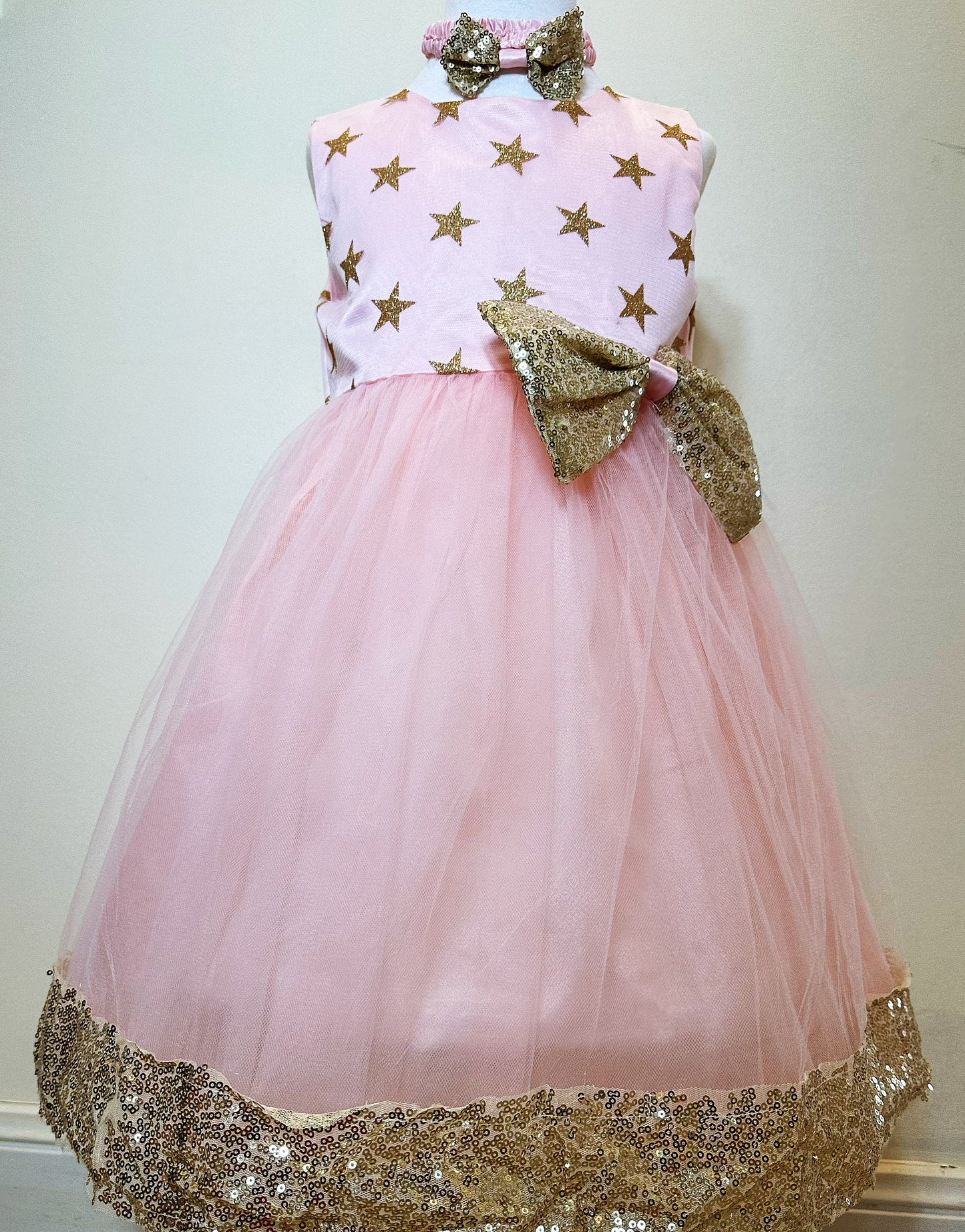 Embroidered Lace Princess Dresses Pink With Golden Star