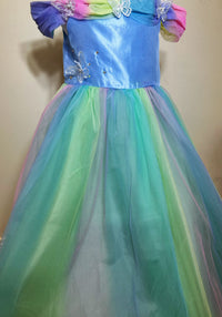 Embroidered Lace Rainbow Light Blue Cinderella Princess Dresses