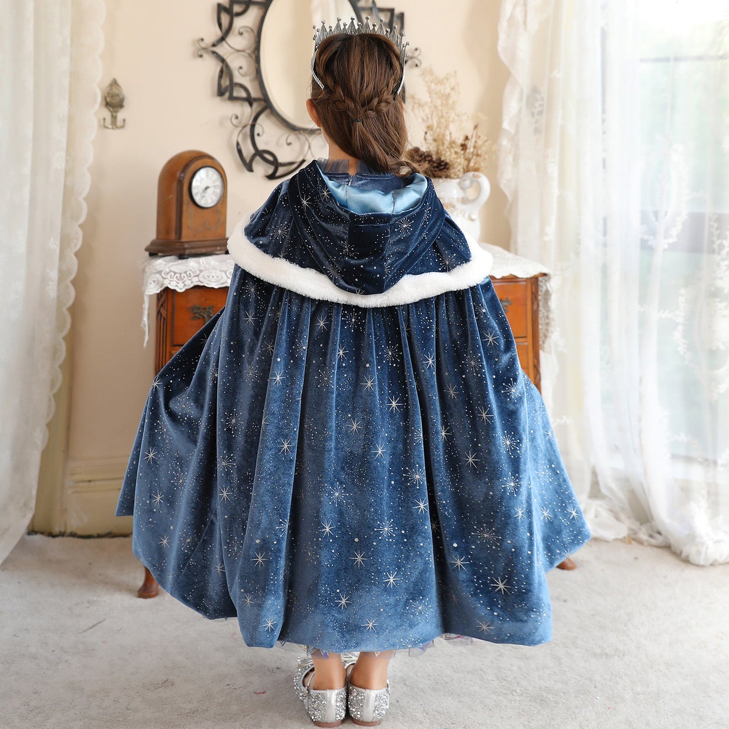 Princess Winter Cloak Cape Navy Star Blue