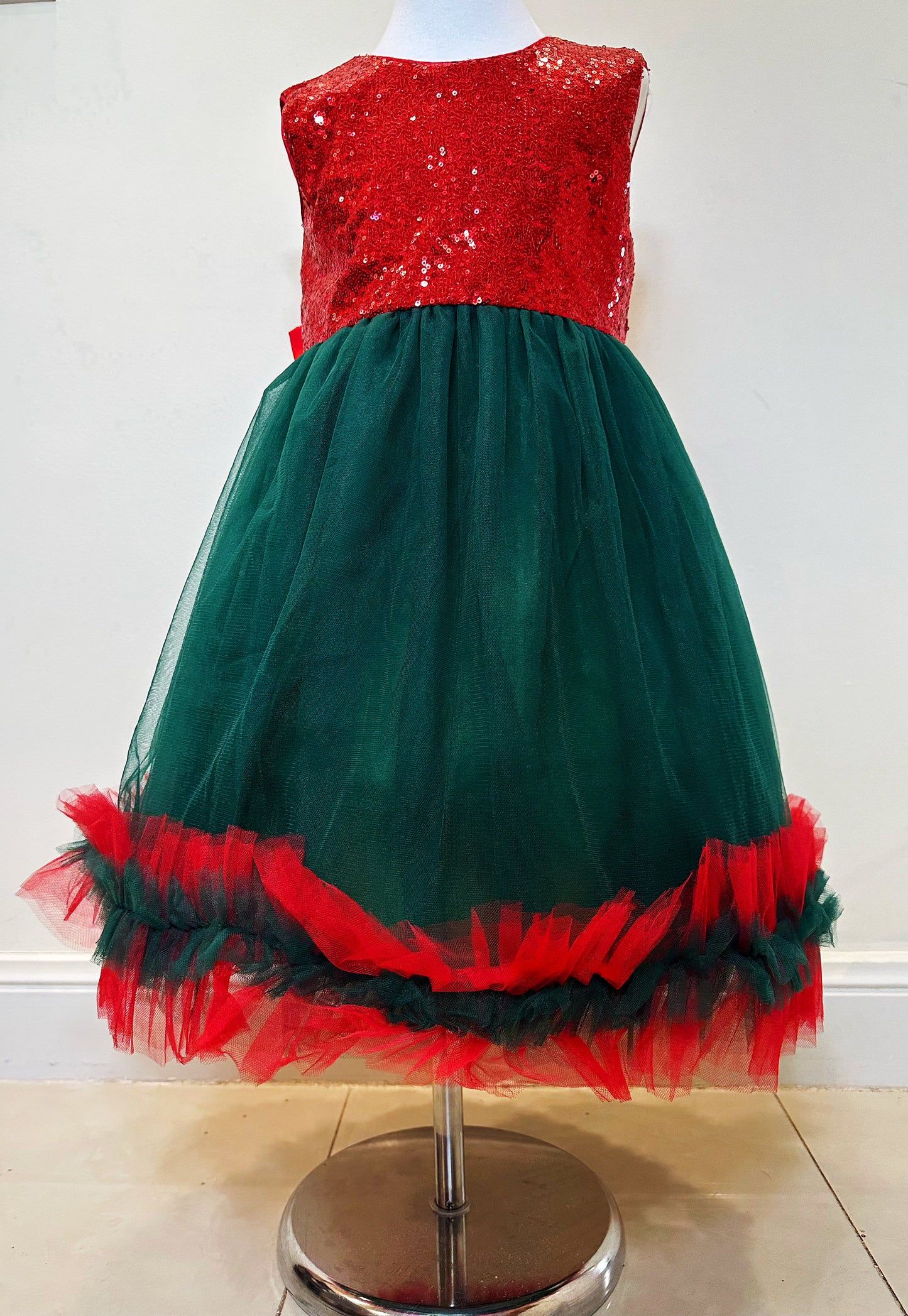 Embroidered Lace Christmas Princess Dresses Red With Green