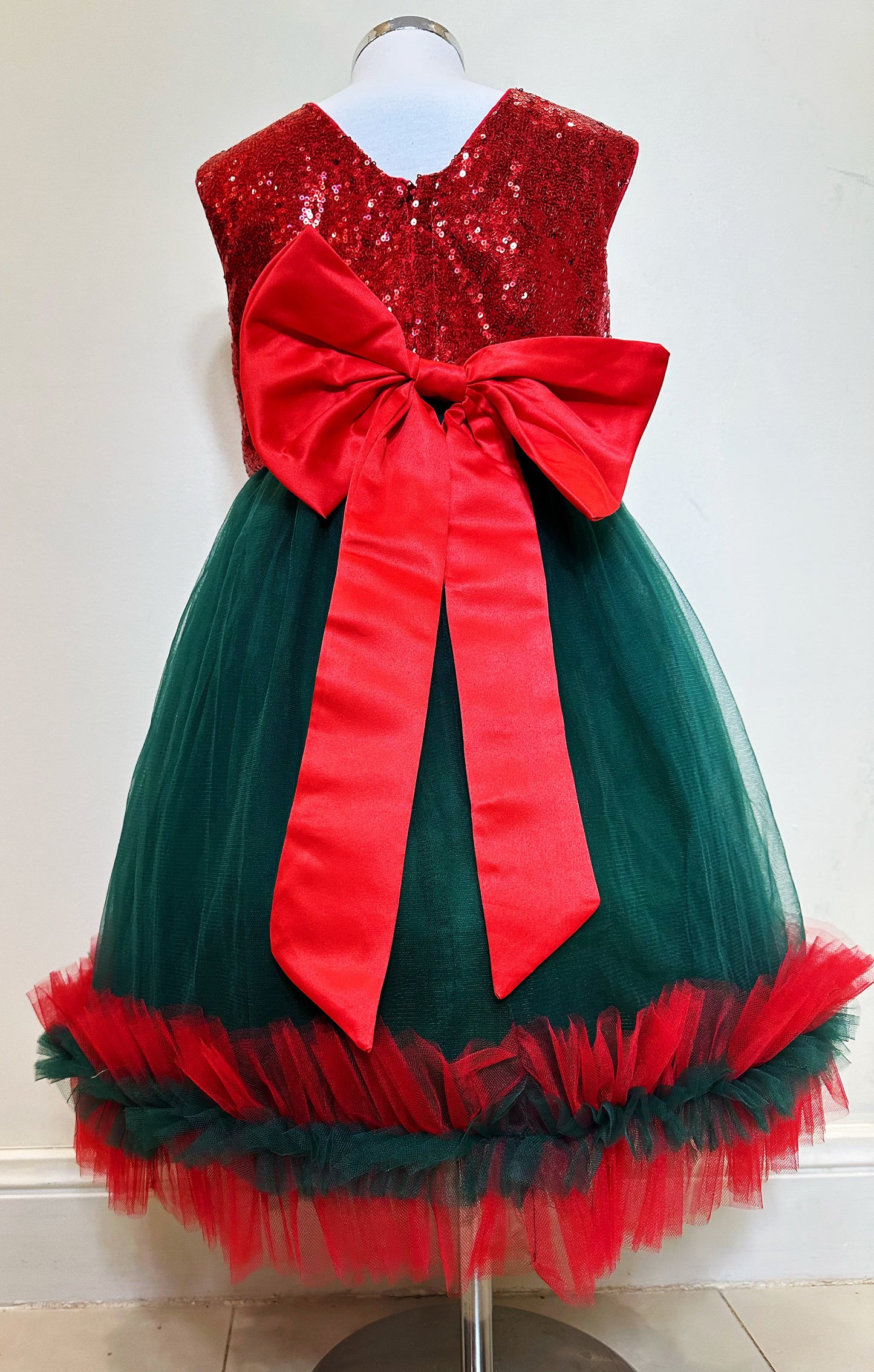 Embroidered Lace Christmas Princess Dresses Red With Green