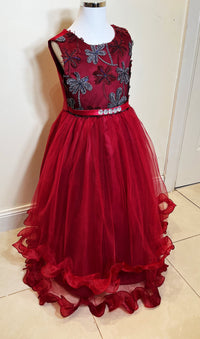 Embroidered Lace Luxury Claret Piano Dancing Princess Dresses