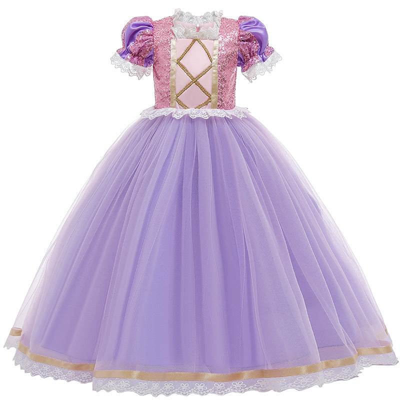 Girls Shinny Purple Sofia Rapunzel Princess Dresses Style1