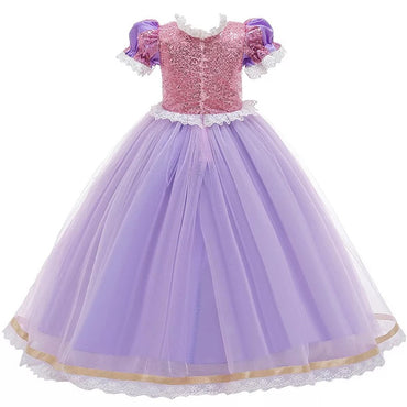 Girls Shinny Purple Sofia Rapunzel Princess Dresses Style1