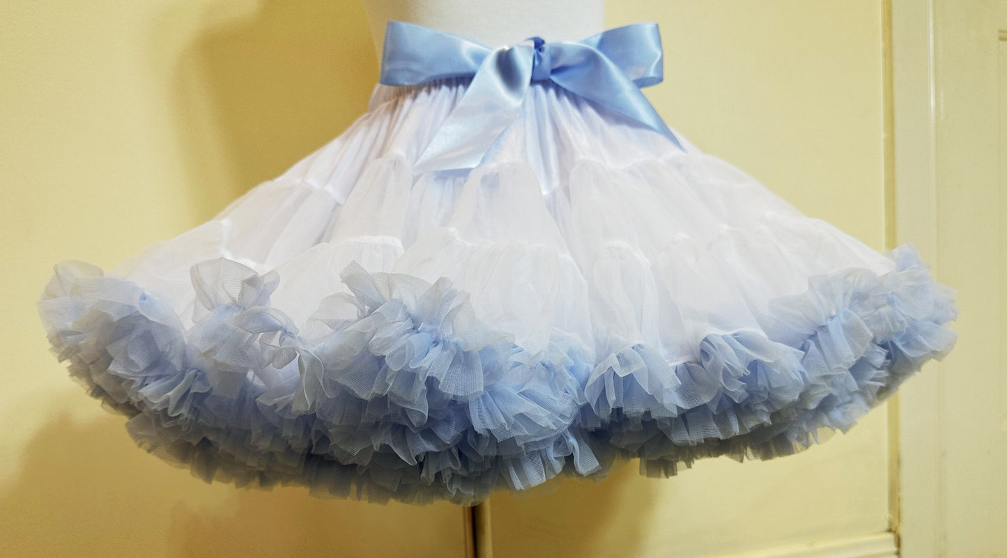 Girls Tutu Skirt Double Fluffy White with Light Blue