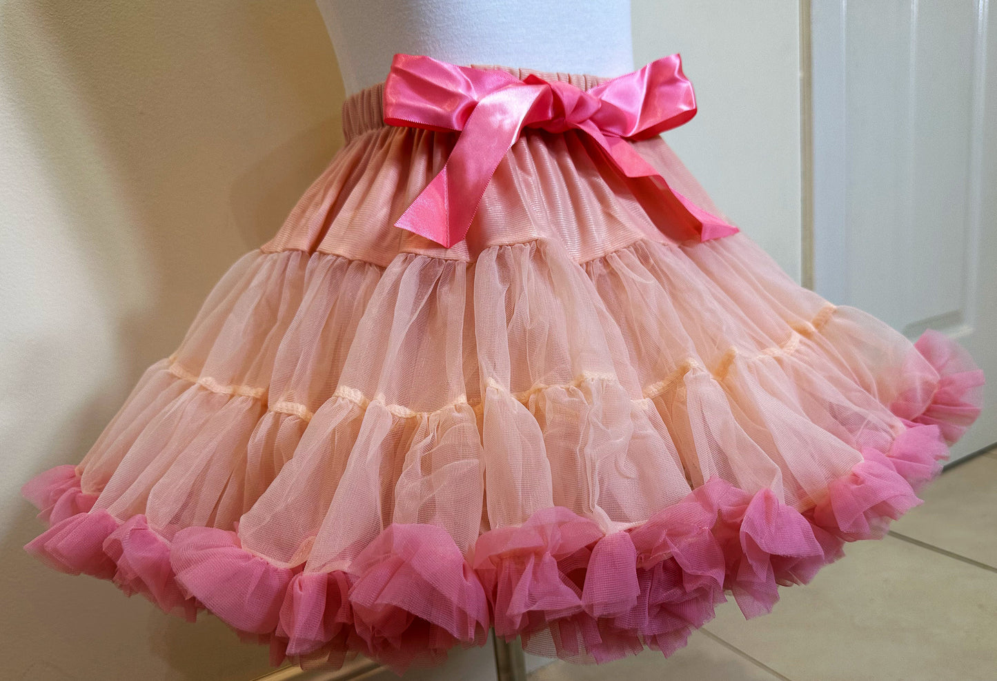 Girls Tutu Skirt Peach With Watermelon Red Edge