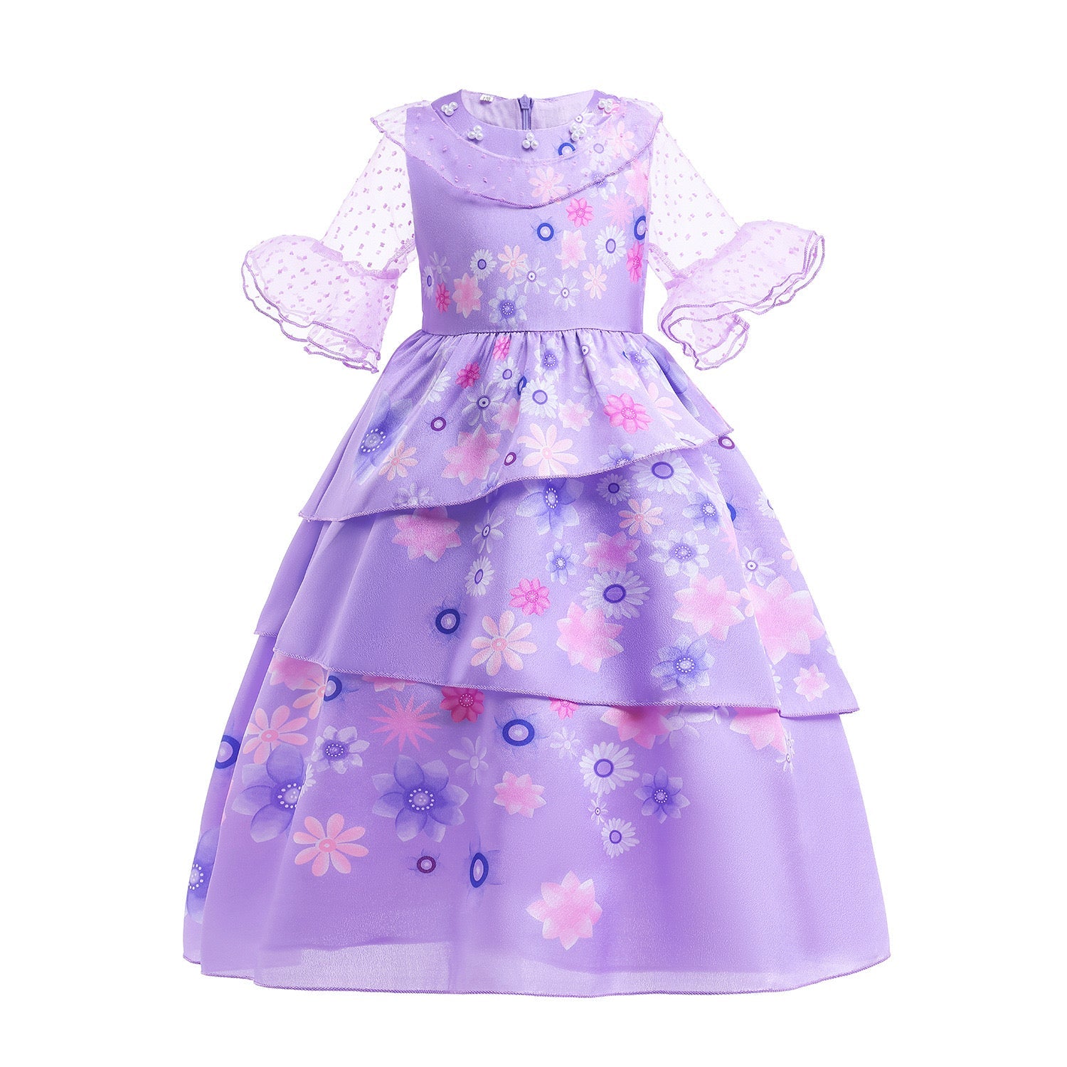 Embroidered Transparent Lace Purple Flower Costume Party Encanto Isabela Princess Dresses