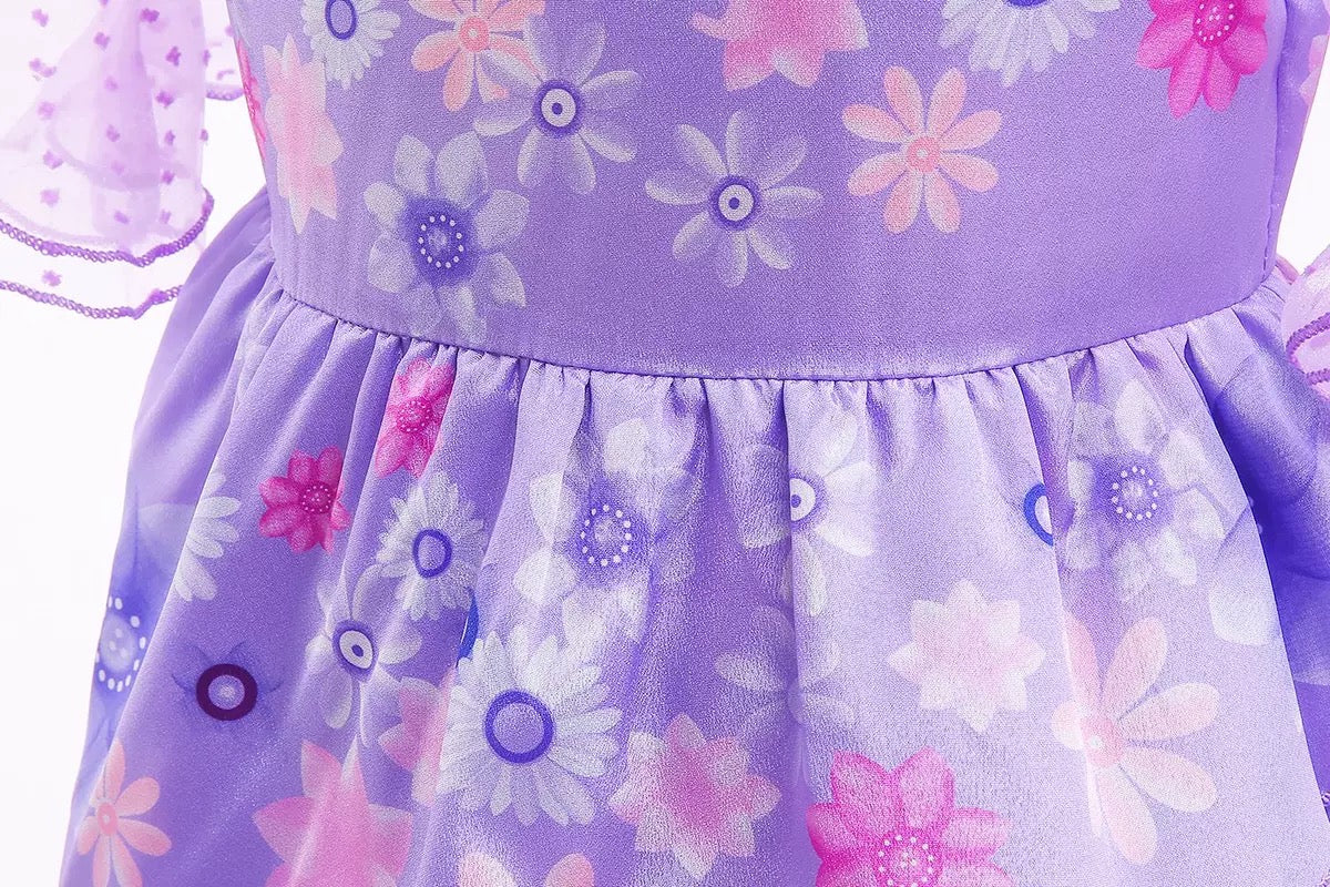 Embroidered Transparent Lace Purple Flower Costume Party Encanto Isabela Princess Dresses