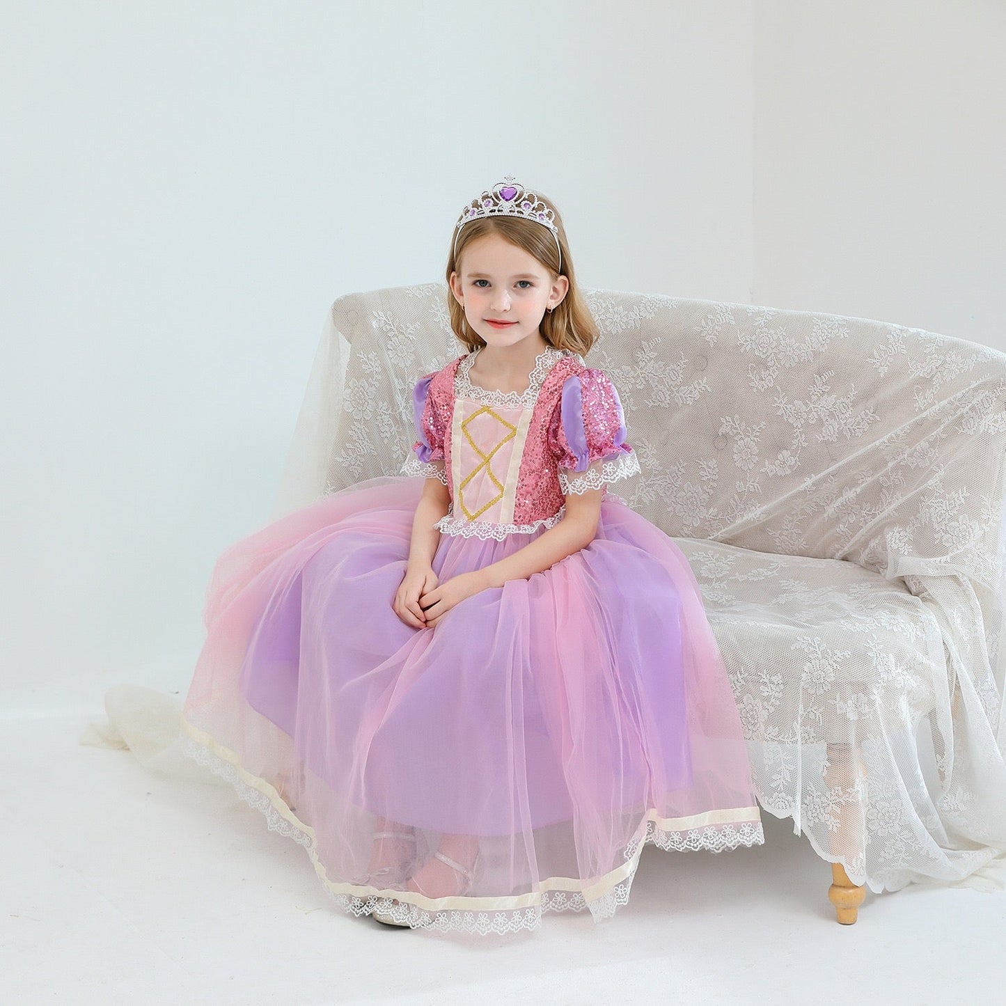 Girls Shinny Purple Sofia Rapunzel Princess Dresses Style1