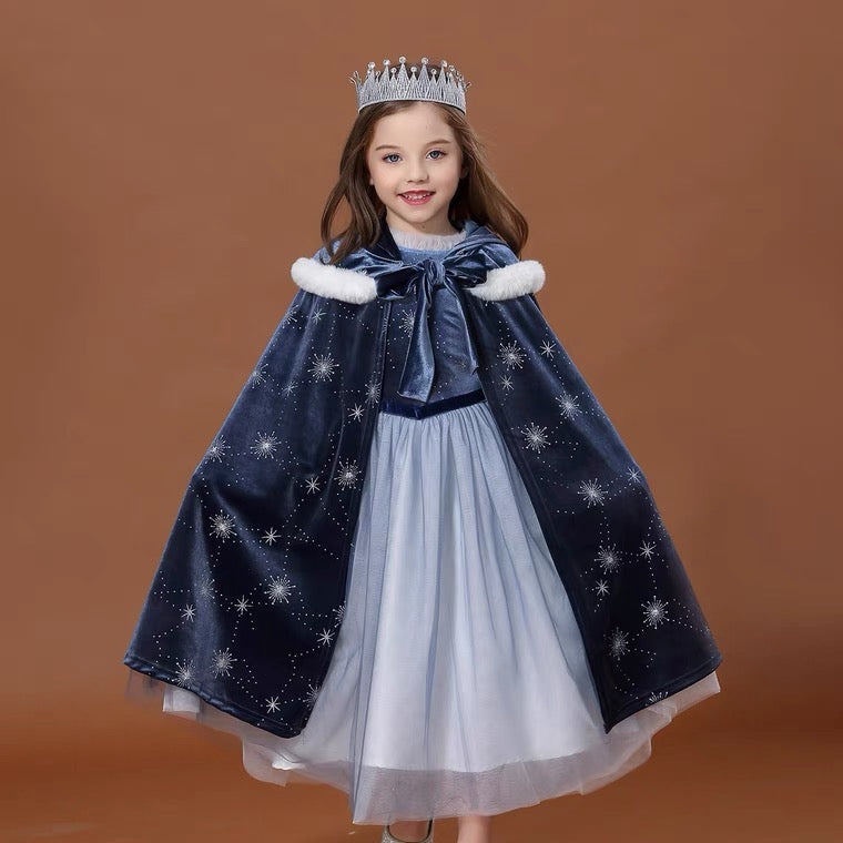 Princess Winter Cloak Cape Navy Star Blue