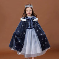 Princess Winter Cloak Cape Navy Star Blue