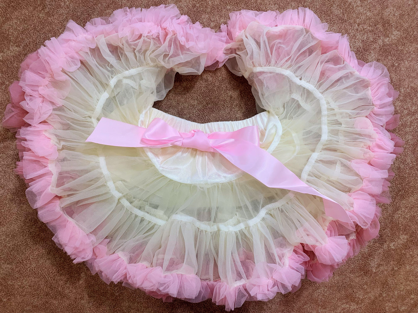 Girls Tutu Skirt Rice White With Pink And Leather Pink Edge