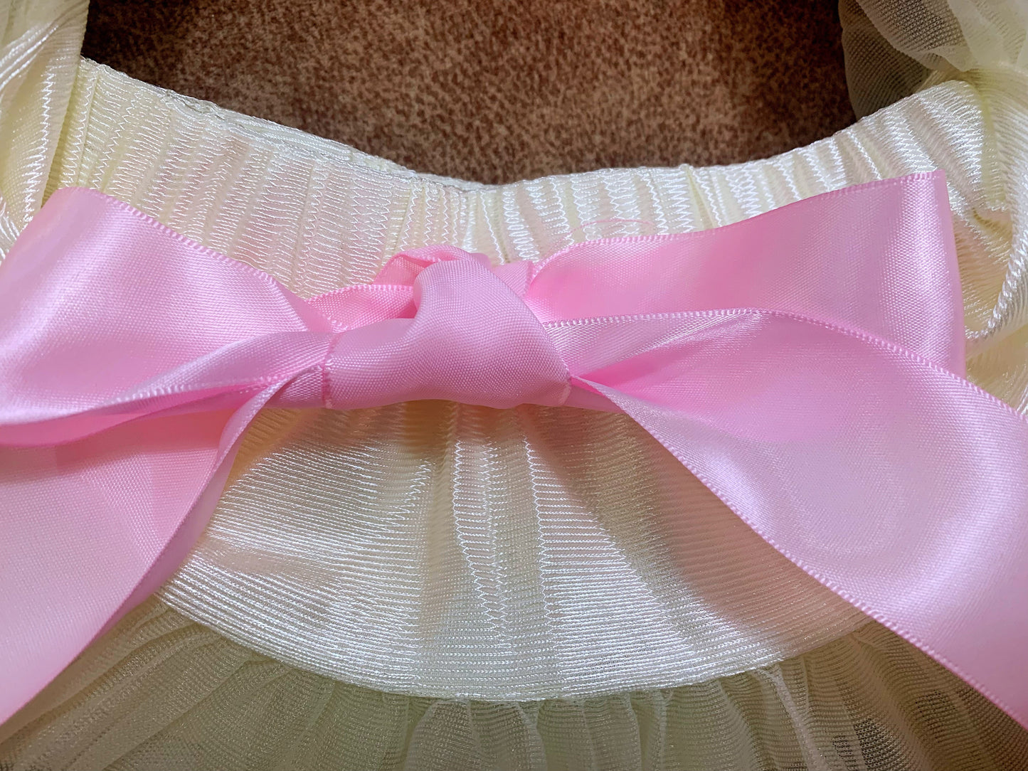 Girls Tutu Skirt Rice White With Pink And Leather Pink Edge