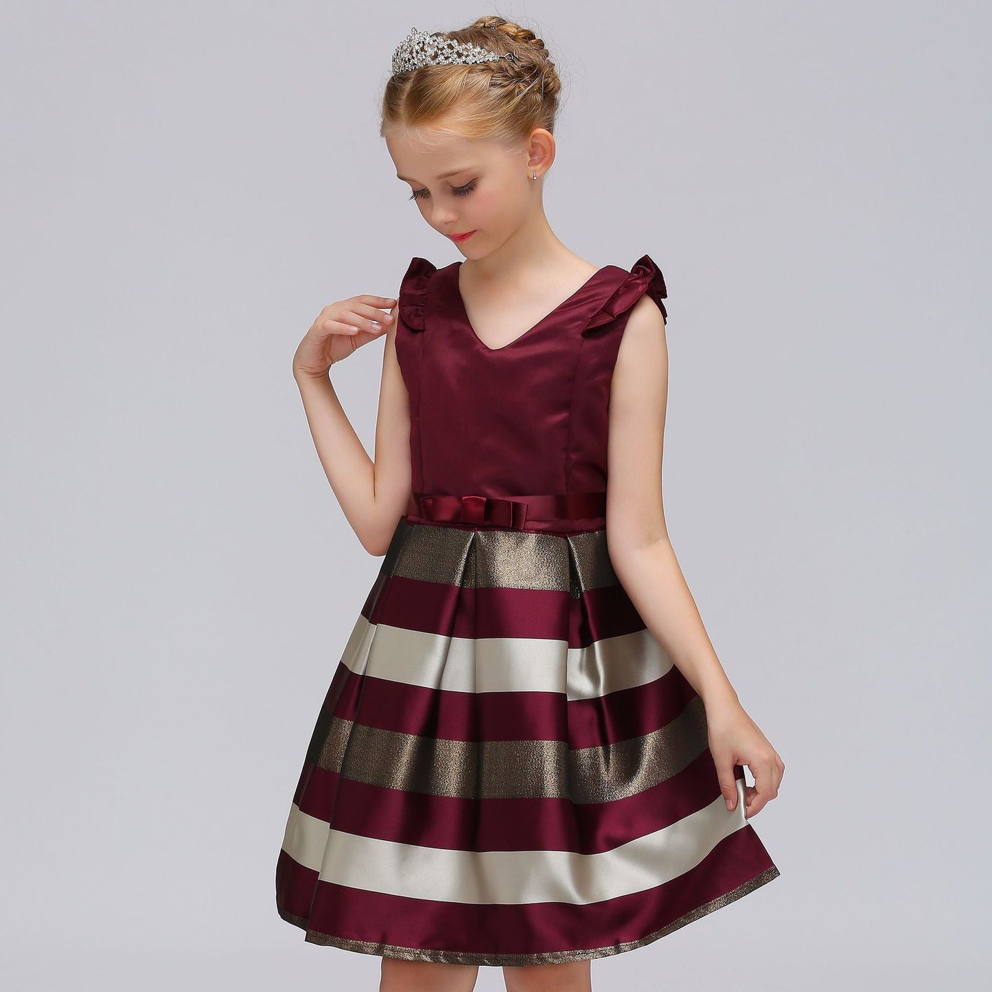 Embroidered Lace Dark Red Stripes Princess Dresses