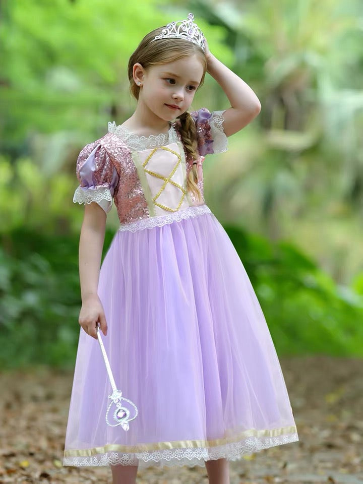 Girls Shinny Purple Sofia Rapunzel Princess Dresses Style1