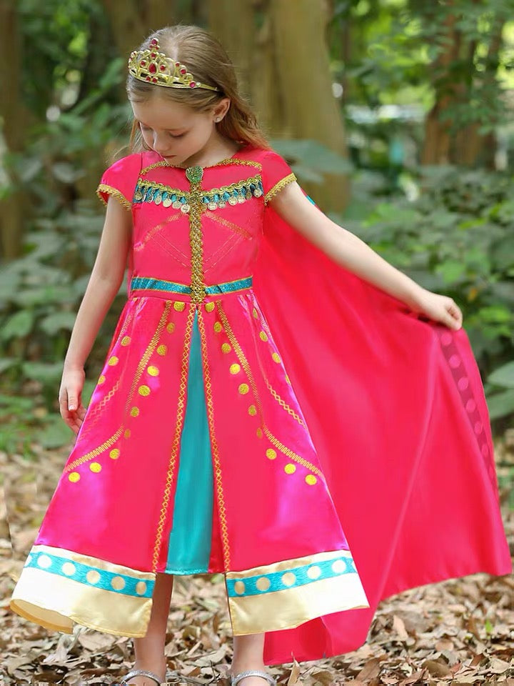 Girls Princess Costume Jasmine Aladdin Fancy Twinkle Rose Red Traditional Dancing Dresses