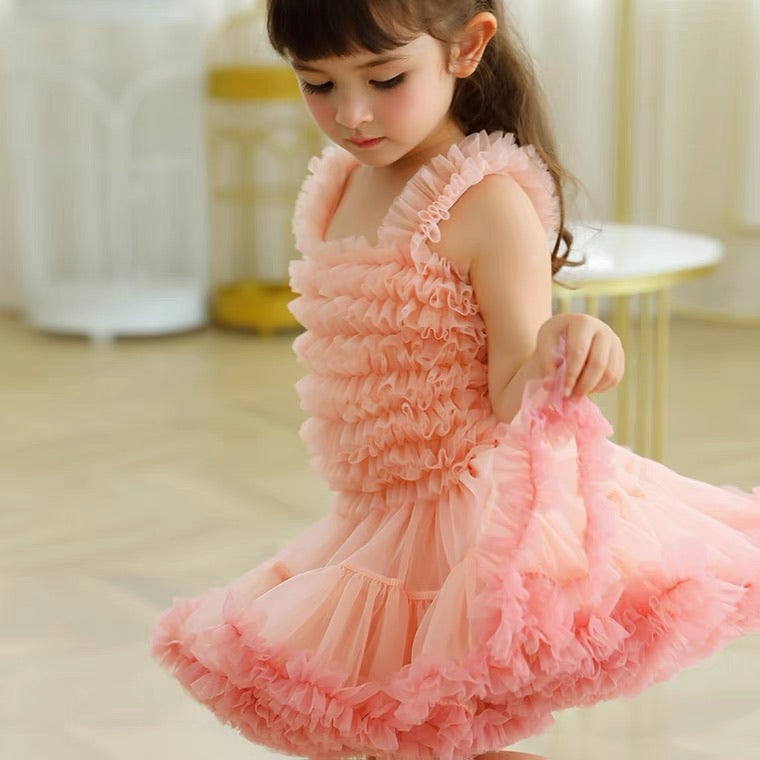 Siamese Tutu Dress Peach With Watermelon Red Edge